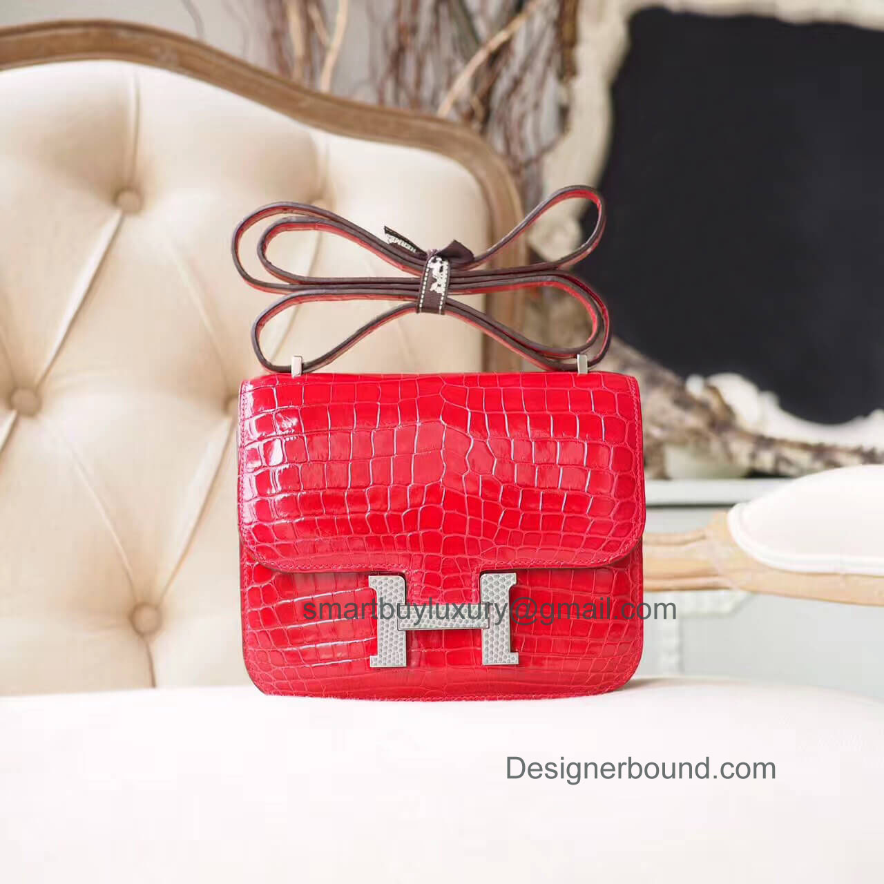 Hermes Mini Constance 18 in 9m Sanguine Shiny Nile Croc Lizard Buckle GHW